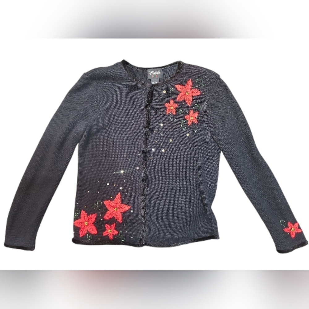 Designers Originals Black Cardigan with Red Floral Design